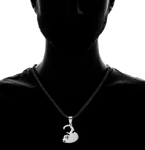 Collar Parejas Novios Acero Corazón Yin Yang Gato Amistad