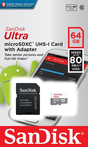 Cartão De Memória Micro Sd 64gb Sandisk Classe 10