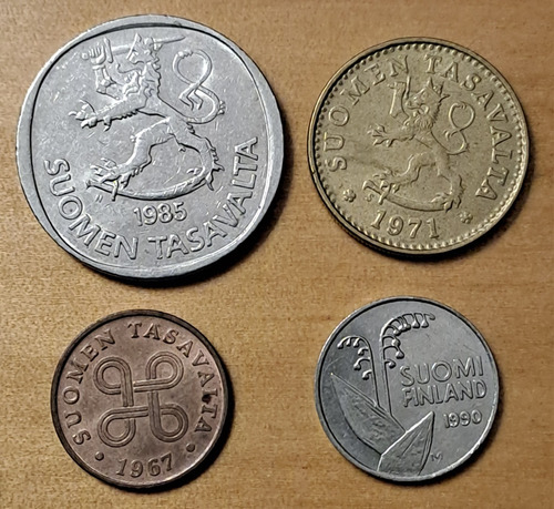 Finlandia X 4 Monedas Incluye 1 Markka 1985. Usadas !!!