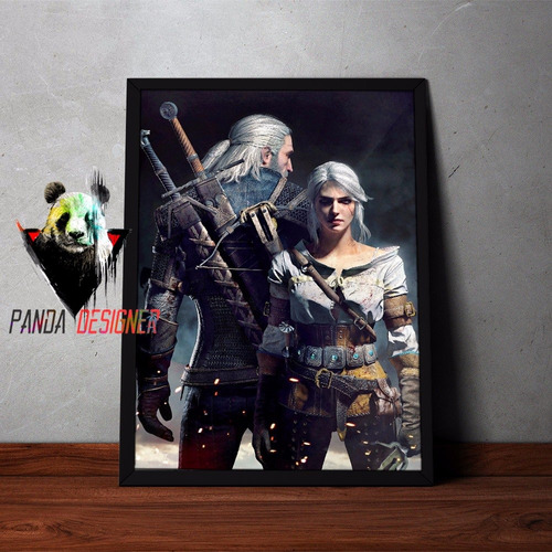 Quadro The Wicher 3 Geralt Ciri 35x45 C/ Vidro Decorativo