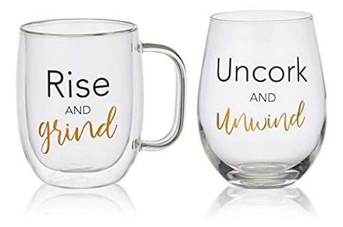 Juego 2 Tazas De Vino Y Café Doble Pared Mikasa Rise Unwind