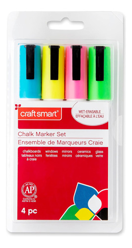 Juego Marcadores Tiza Craft Smart, Colores Fluorescentes, 4
