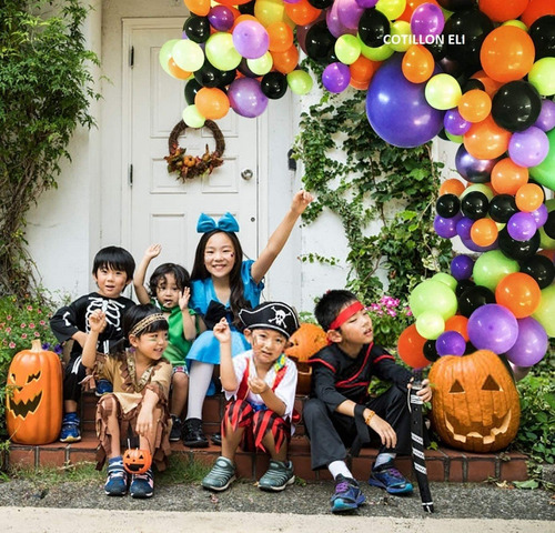 Arco Globos Deco Halloween Violeta Verde Naranja Negro