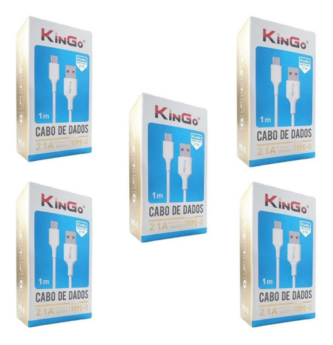 Kit 5 Cabos Usb-c Kingo Branco 1m 2.1a Para Galaxy A20s