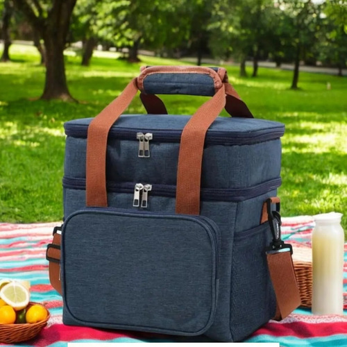 Bolsa Térmica Funcional Marmita E Com Alça E 2 Compartimento Azul-escuro
