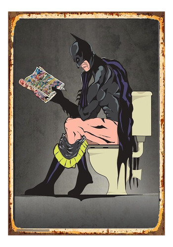 1 Cartel Metalico Letrero Baño- Hombre Batman Comic 40x28 Cm