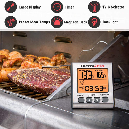 Imagen 4 de 7 de Termómetro Digital Con Sonda Thermopro Tp16 Carnes Timer