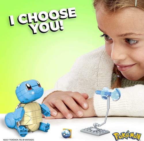 Mega Construx, Pokémon, Squirtle, azul, 10 cm, Mattel, número de piezas 199