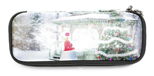 Estuche Lapiz Bolsa Cuero Pu Arbol Navidad Nieve Invierno