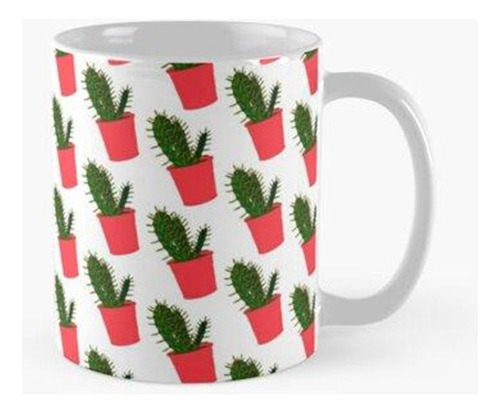 Taza X4 Cactus Patrón Largo Rosa Coral Verde Calidad Premium