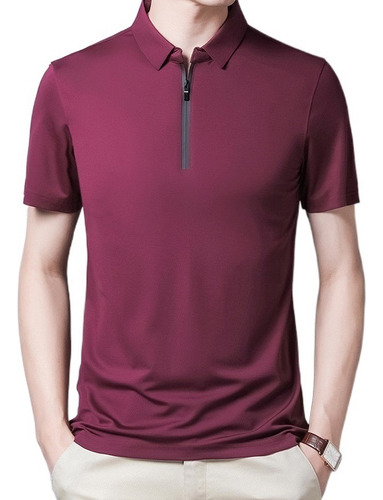 Playera De Seda Con Cremallera Para Hombre Polos Casual Cam2