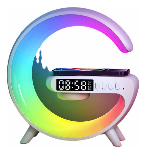 Lampara Led Bocina Bluetooth Cargador Inalámbrico Mesa Reloj