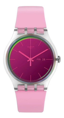 Reloj pulsera Swatch POLAROSE con correa de silicona color rosa - bisel plateado