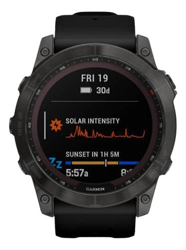 Smartwatch Garmin Zafiro Solar Fenix 7X 1.4" caja 51mm de  polímero reforzado con fibra  negra, malla  negra de  silicona