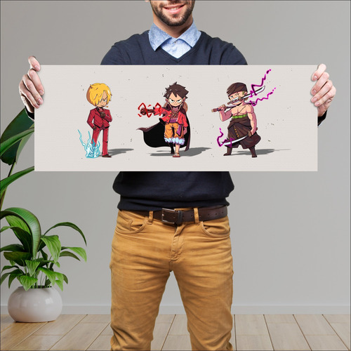 Cuadro Grande 30x80 Cm Horizontal Chibis Sanji Luffy Y Zoro