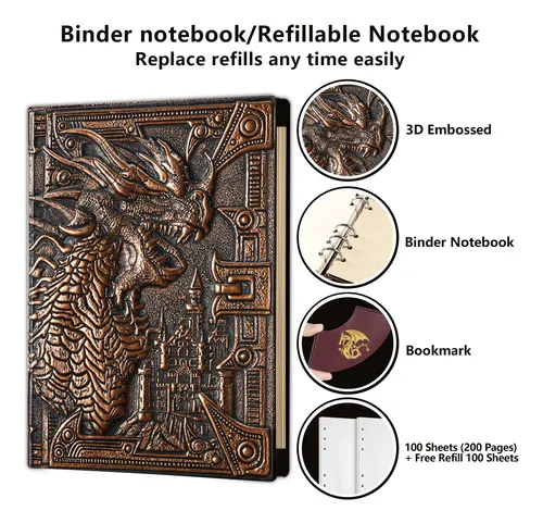 Notebook Ancient Deer Dnd Refillable Binder Leather 3d Vinta