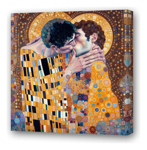 Cuadro 60x60cm Klimt 2 Hombres Beso Arte Pintura Love