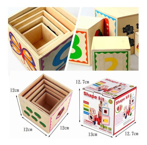 Imagen 8 de 10 de Torre Apilable De 5 Cubos De Madera Didáctico Montessori