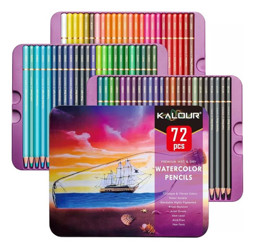 Set Lata X72 Lapices Premium Kalour Watercolor