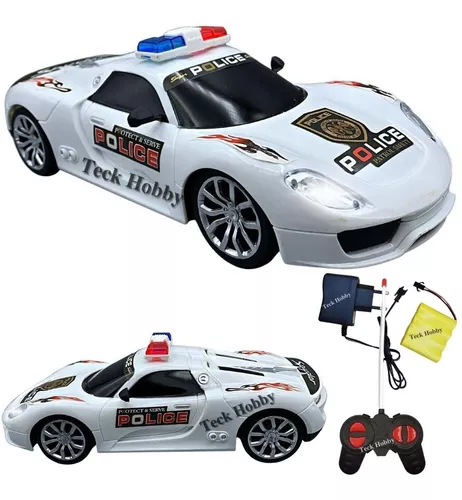 Carro Policia Carrinho Controle Remoto Bateria Recarregável