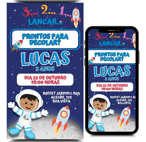 Convite Digital Tema Astronauta