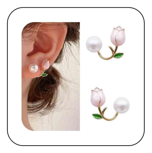 Pendientes Delanteros Y Traseros De Flor De Perla Pendientes