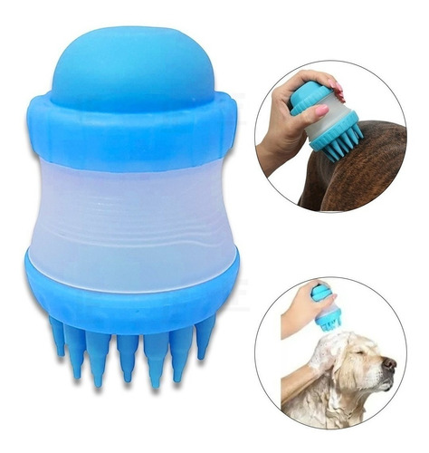 Escova Pente Silicone C/ Dispenser Shampoo Banho Tosa Pet