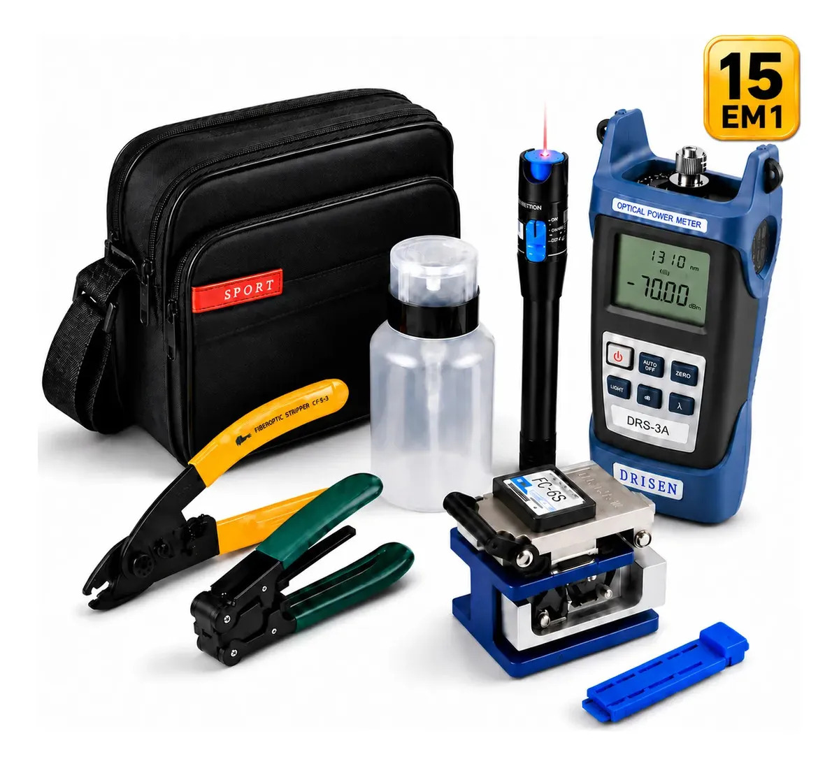 Kit Ferramentas Fibra Óptica Ftth Completo Profissional 15 Peças Power Meter Preto
