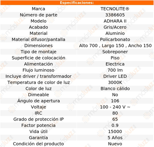 Baliza Led 3000k Alum 10w 100-240v Adhara Ii 700mm Tecnolite