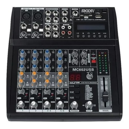 Consola Sonido Mixer 6 Canales Usb Sd Efectos Moon Mc602usb