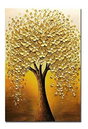 Yotree Pinturas Al Óleo, 24 X 36 Pulgadas Flores Doradas Árb