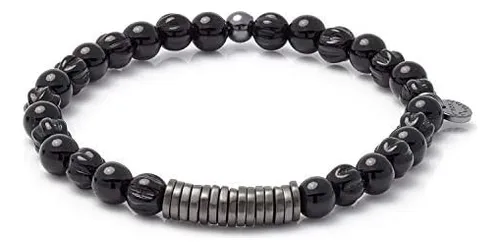 Pulsera De Piedras Preciosas De Ágata Negra Con Discos Clási