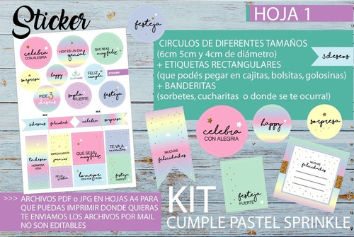 Kit Imprimible Desayuno Cumple Pastel Mujer Amiga Arcoiris