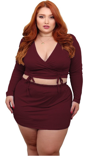 Cropped Plus Size Feminino Decote Tamanhos Grandes Conjunto 