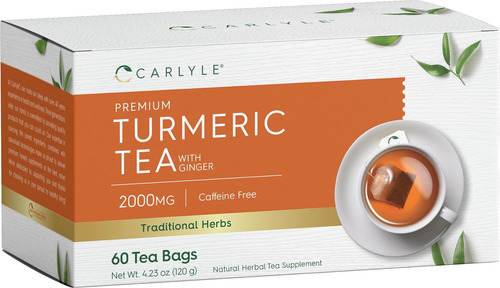Té De Cúrcuma Con Jengibre | 60 Bolsitas De Té | Sin Cafeína
