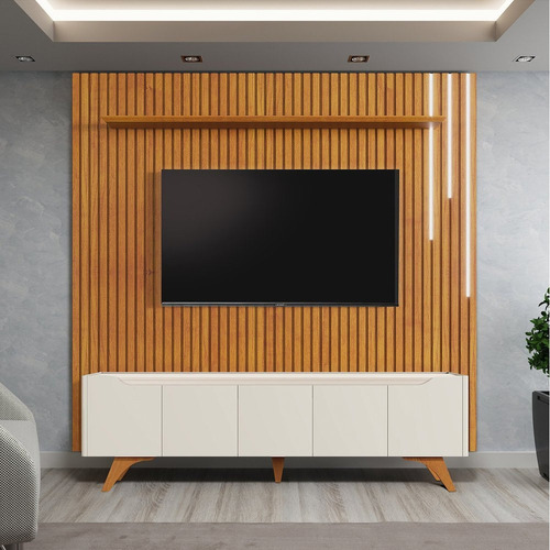 Conjunto Painel Paris + Rack Grécia 250cm Com Led Cjwt