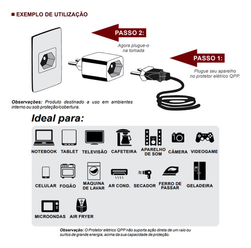 Plug Tomada Protetor Elétrico Dps 3 Pinos 10a Qpp03b Branco