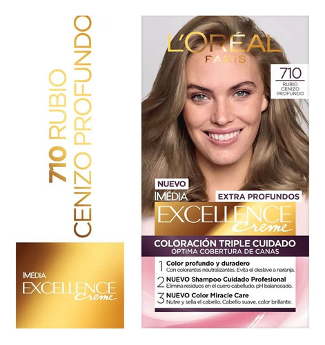 Tintura Permanente Excellence Extra Profundos Loreal Paris Tono 710 Rubio Profundo