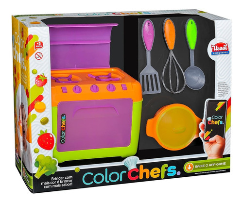 Brinquedo Fogão Plastico Color Chefs Com Panela Acessórios Cor Laranja