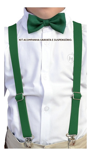 Kit Gravata E Suspensório Infantil Varias Cores Cor Verde Mandeira