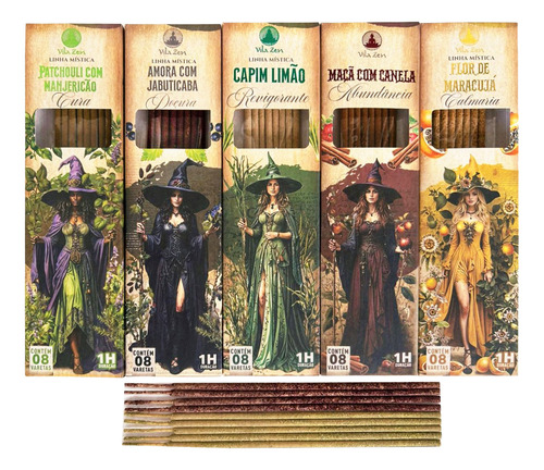 Kit 5 Incensos Linha Mística Das Bruxas - Sem Carvão Vila Zen 50 varetas