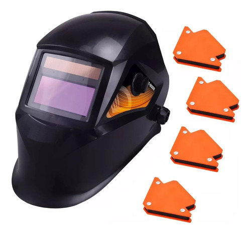Mascara Soldar Fotosensible Careta Automatica + 4 Escuadras Color Negro Liso