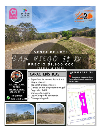 Venta Lote San Diego 59 Mz Xv En Avenida Principal Con Todos Los Servicios Y Proyecto Arquitectónico Incluído En Fracc Rancho San Diego Ixtapan De La Sal Edomex