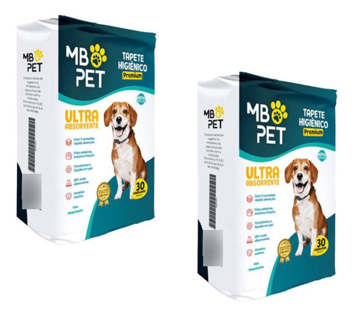 Tapete Higiênico Mb Pet Premium Ultra Absorvente 60 Unidades