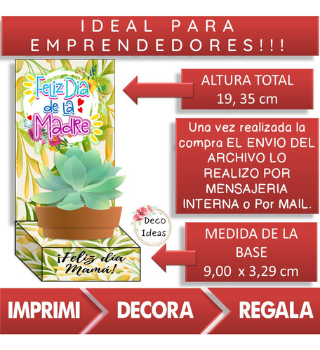 Kit Imprimible 03 Portamacetas Dia De La Madre Cactus + Tag