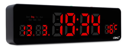 Relógio De Parede Cozinha Digital Led Calendário Termômetro Cor da estrutura Preto Cor do fundo Vermelho