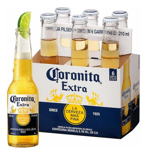 Cerveja Coronita Extra 210ml, Longe Neck - Pack 6 Unidades