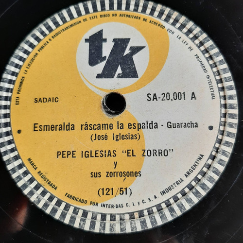 Pasta Pepe Iglesias El Zorro Y Sus Zorrosones Tk C406