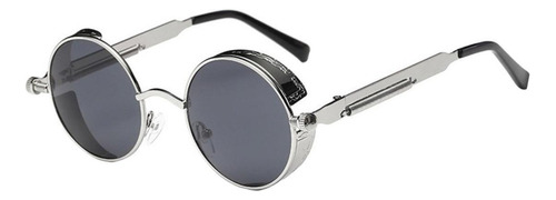 Óculos de sol Bulier Modas Steampunk, cor prata armação de aço, lente de policarbonato haste de aço