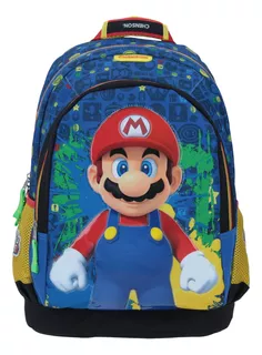 Mochila Grande Escolar Chenson Mario Bros Mb64521-9 Color Azul Diseño de la tela Liso